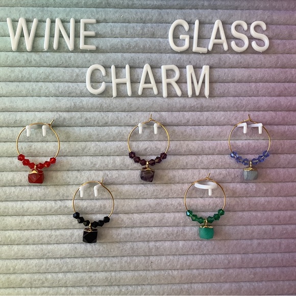 5pc Natural Stone Wine Glass Charm - Picture 4 of 6